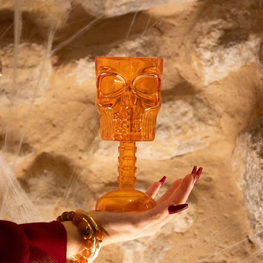 Copo Cálice Caveira Laranja, mesa de Halloween