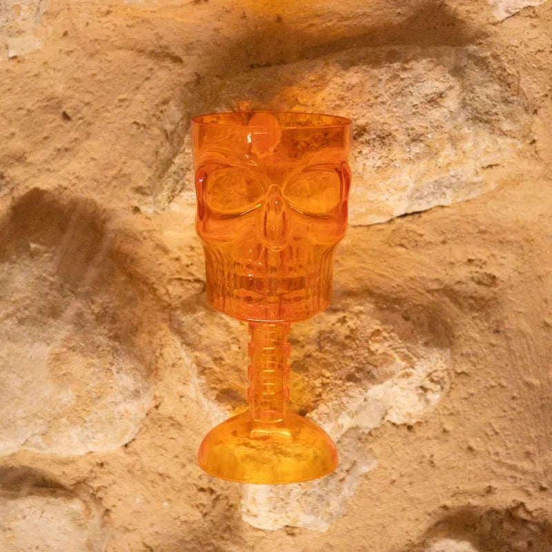 Copo Cálice Caveira Laranja, mesa de Halloween