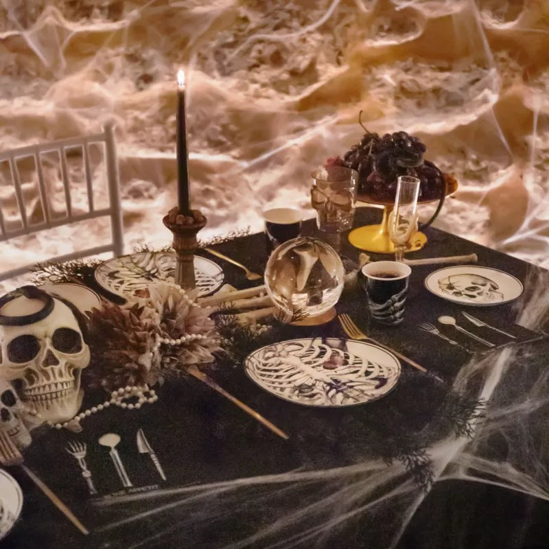 Copo Cálice Caveira Preto, mesa de Halloween