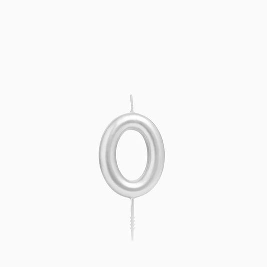 Vela de Aniversário Prateada 6cm Número 0