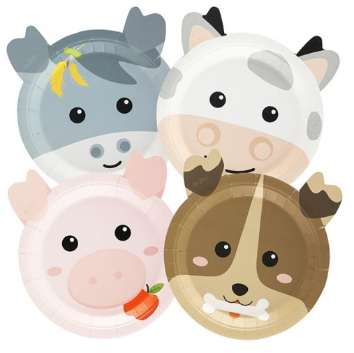 Pratos da temática Animais Quinta, com 18cm de diâmetro.
Cada embalagem contém 8 pratos.