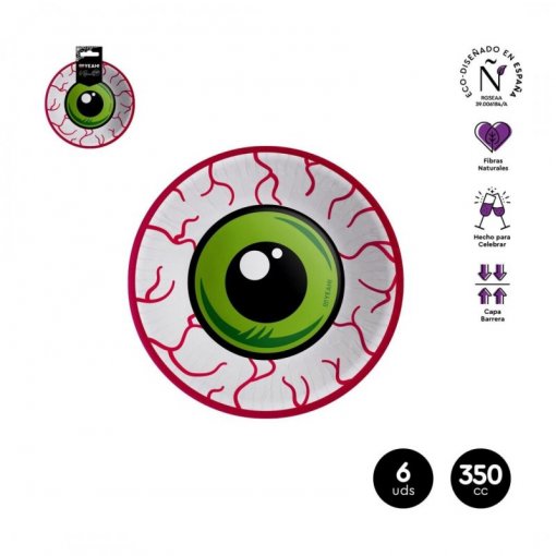 6 Taças de Papel Olho Ensanguentado Halloween 350ml