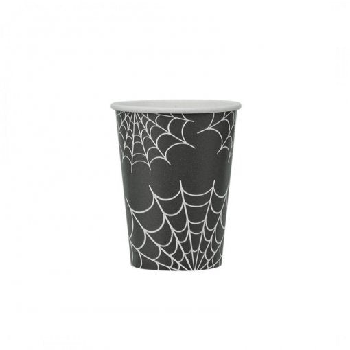 8 Copos 250ml Teia de Aranha Halloween detalhe