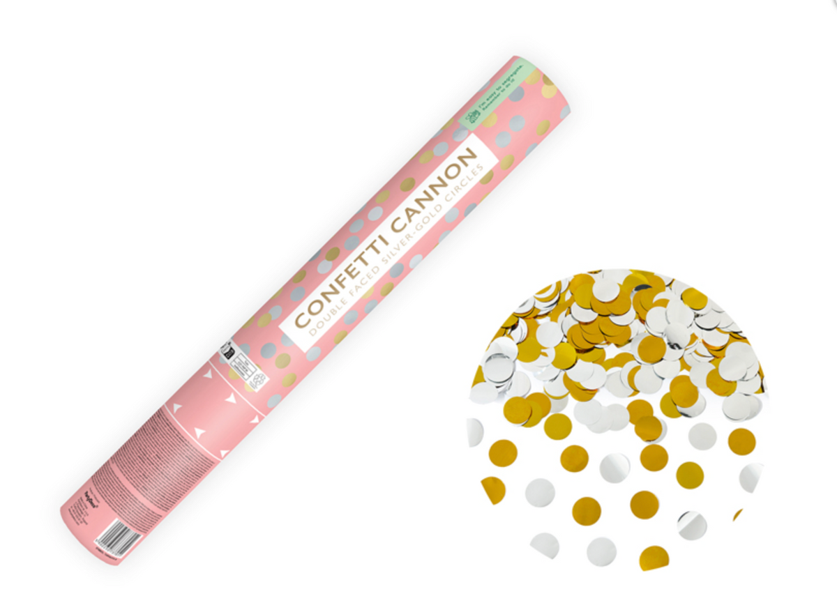 Cañón de Confeti Círculo Oro y Plata 40cm