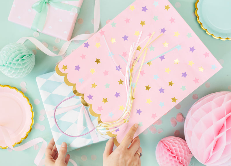 Saco Papel Estrelas Rosa