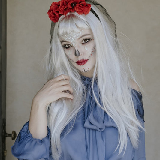 Bandolete Rosas Vermelhas com Véu, disfarce de Halloween