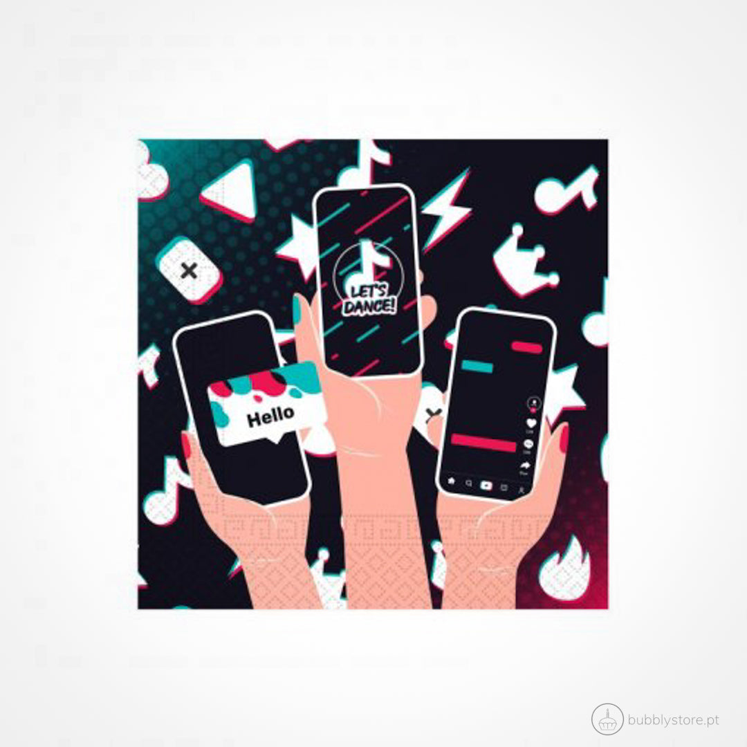 Guardanapos da temática Tik Tok, com a medida de 33 x 33cm.
Cada embalagem é composta por 20 unidades.