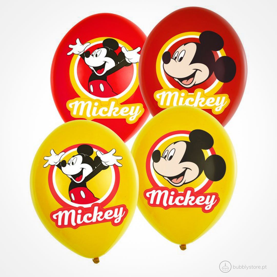 Conjunto de balões de látex do Mickey, com a medida de 27,5cm de diâmetro.
Cada embalagem contém 6 unidades.