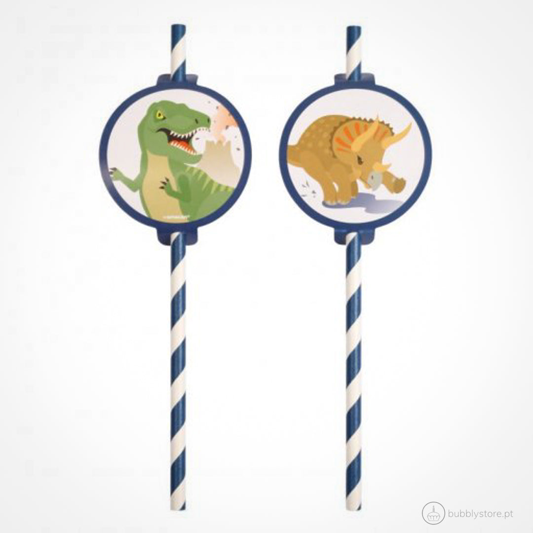 Palhinhas de papel da temática Dinossauros, com a altura de 19,5 cm.
Cada embalagem contém 8 unidades.