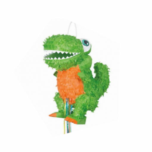 Pinhata em forma de Dinossauro T-Rex. Preparada para encher de doces e pendurar.