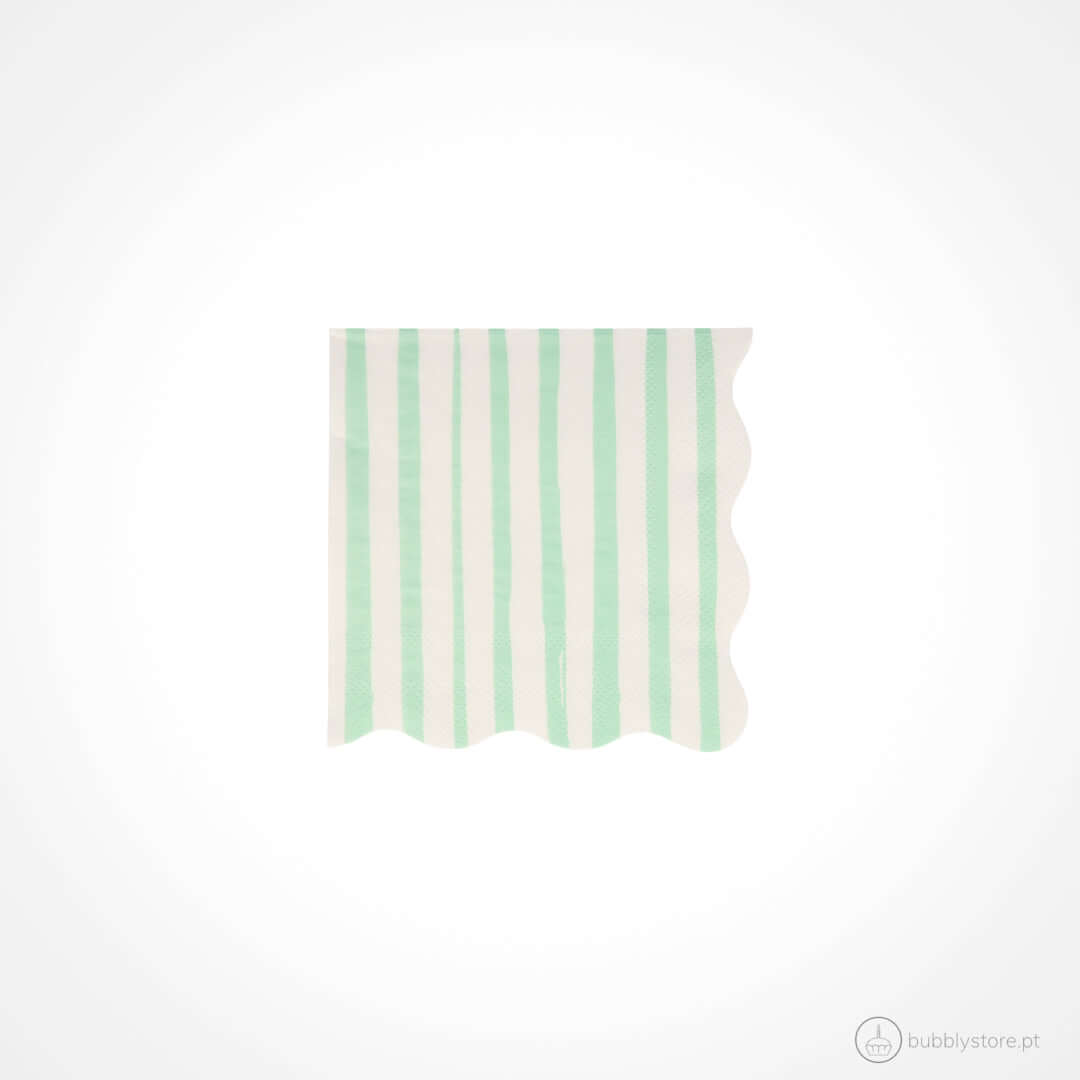 Guardanapos com riscas verde menta e brancas, com a medida de 12,7 x 12,7cm.
Cada embalagem é composta por 16 unidades.