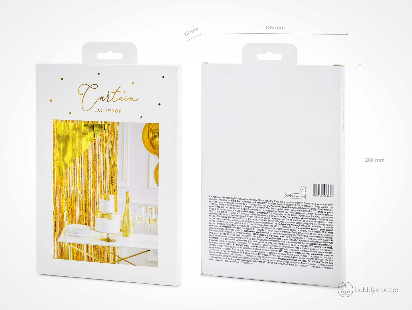 Cortina de cintas doradas