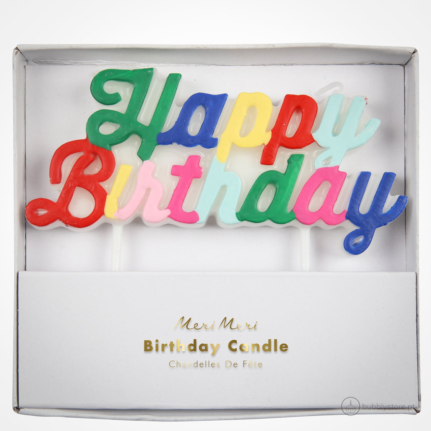 Vela de aniversário com letras Happy Birthday Multicoloridas, com altura 5,1cm. Cada embalagem contém 1 unidade.