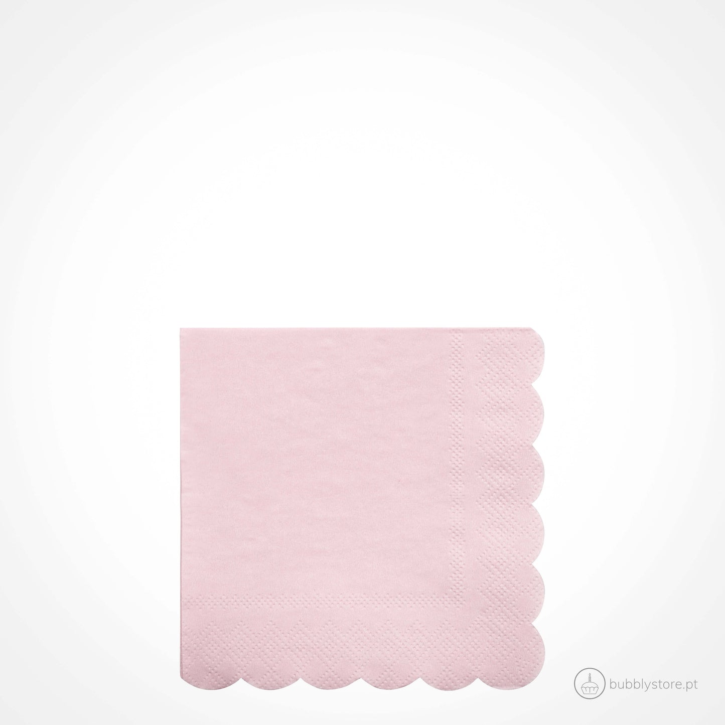 Guardanapos rosa claro com folha tripla, com a medida de 127 x 127 mm. Disponíveis em embalagens de 20 unidades.