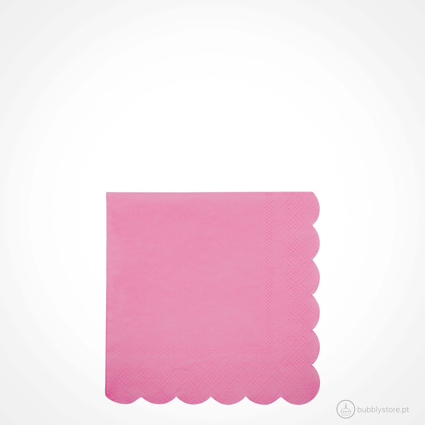 Guardanapos rosa com folha tripla, com a medida de 127 x 127 mm. Disponíveis em embalagens de 20 unidades.