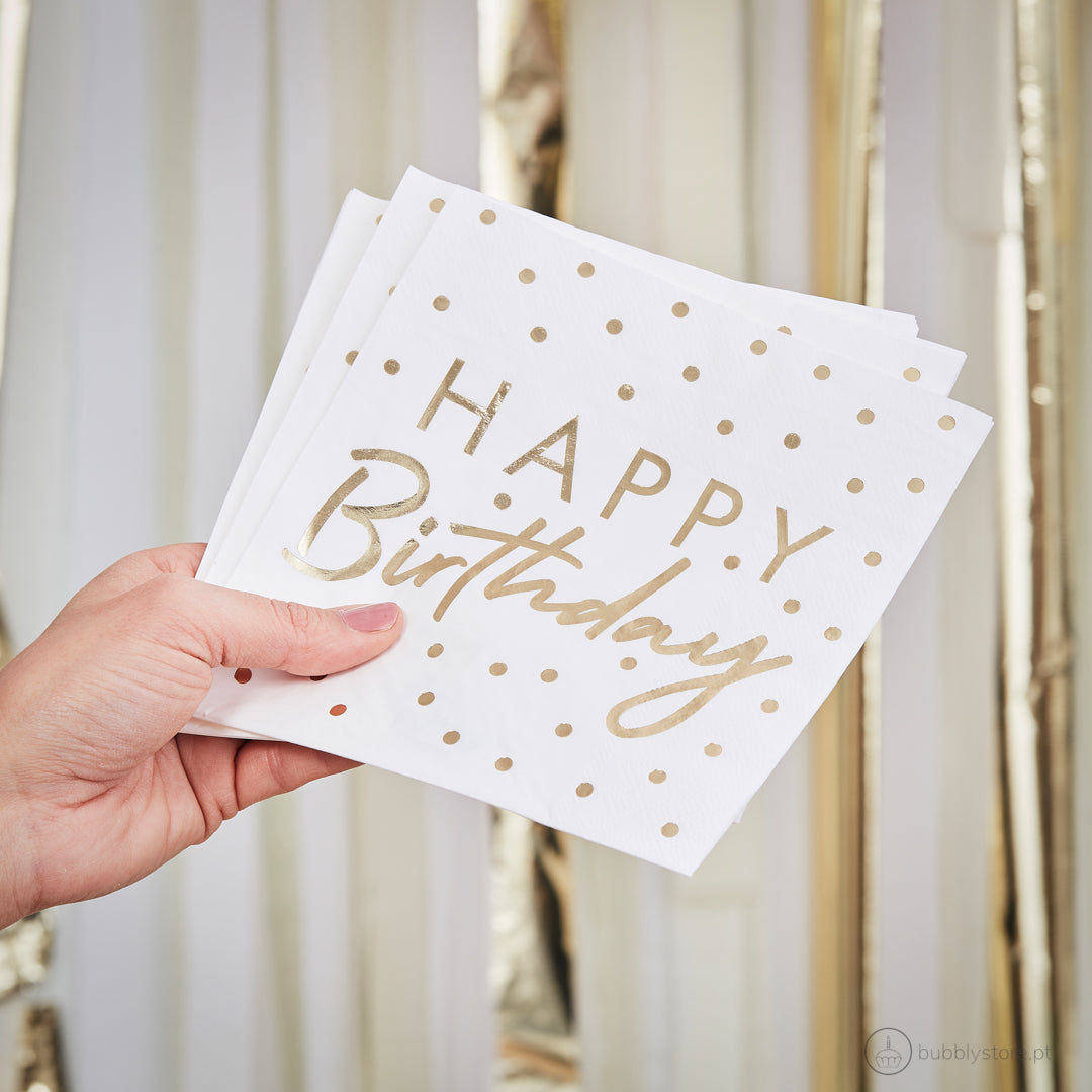 Servilletas doradas de feliz cumpleaños
