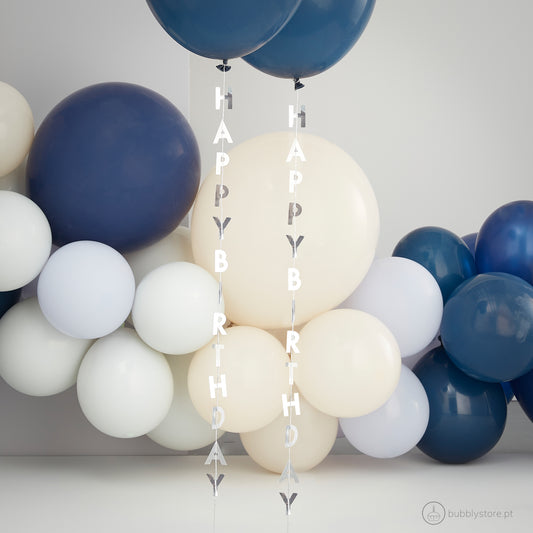 Silver Happy Birthday Ribbons