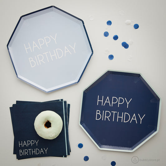 Pratos Azuis Happy Birthday