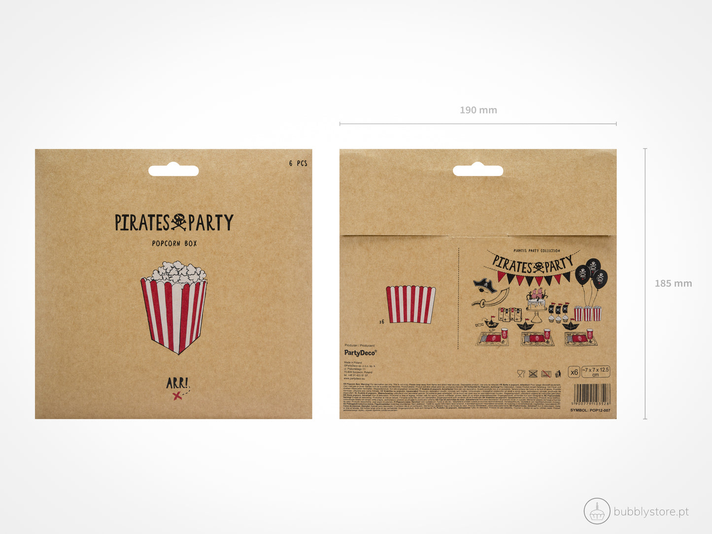 Caja de palomitas de maíz a rayas rojas