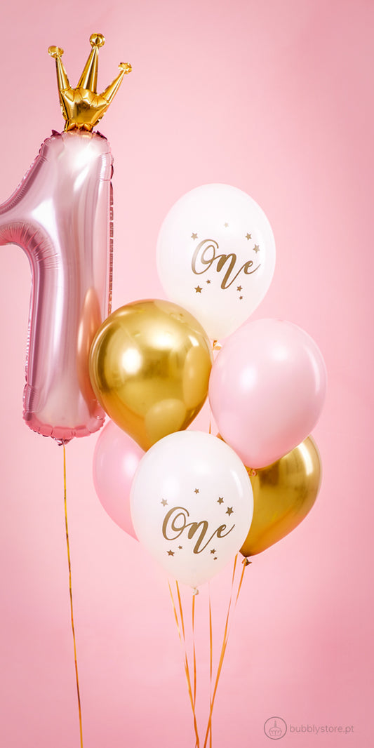 Set One Globos en Blanco Puro con Rosa Claro