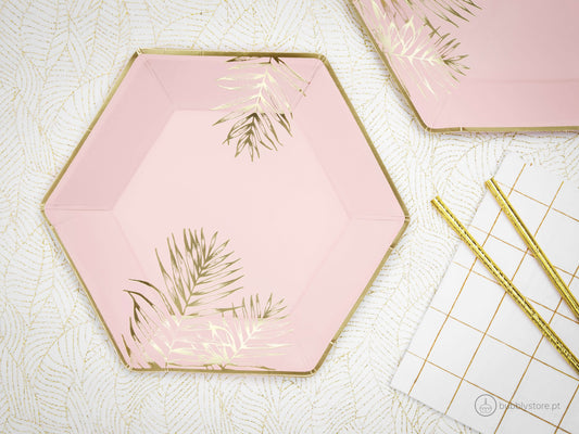 Pratos Folhas Rosa Claro