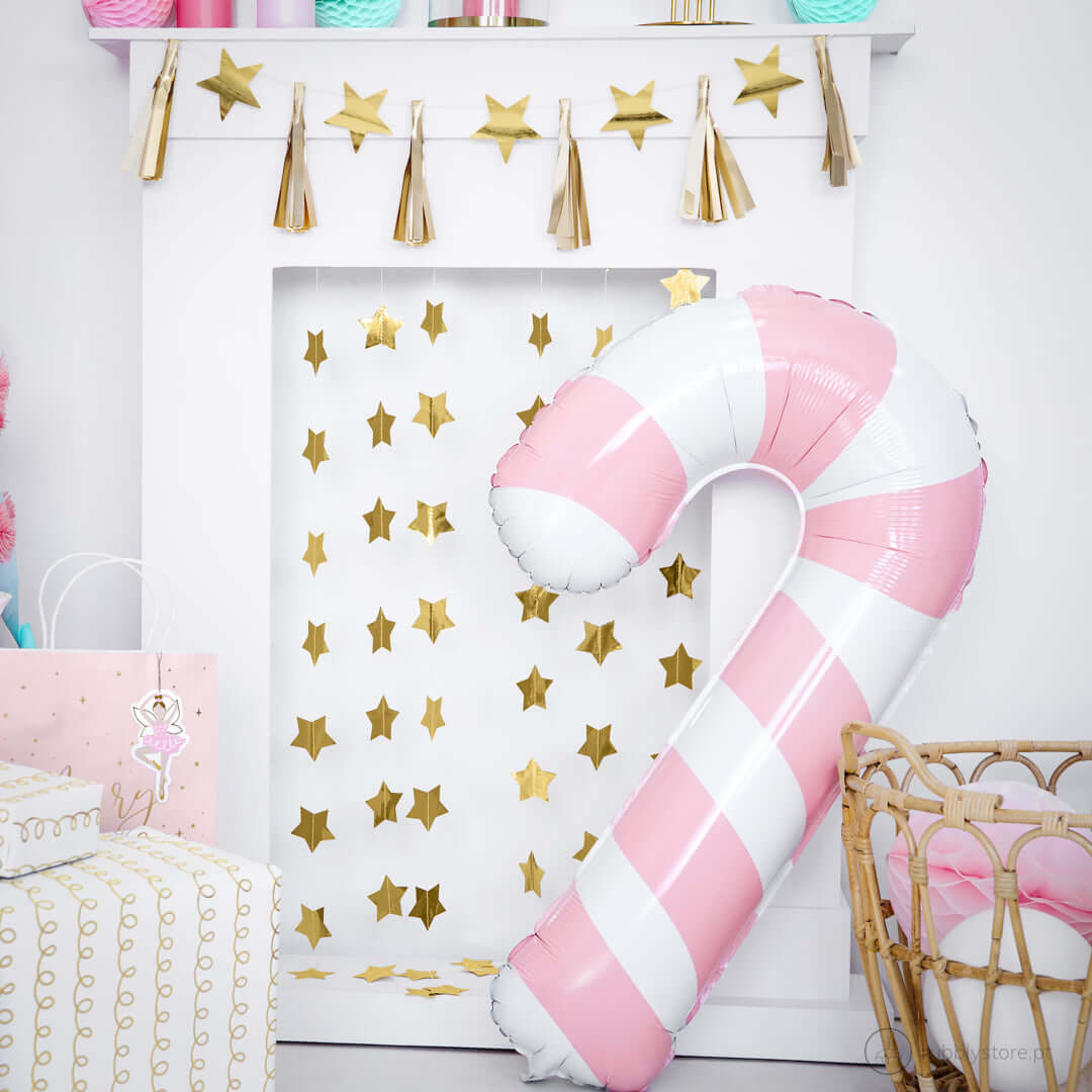 Balão Bengala Rebuçado Rosa e Branco - Bubbly