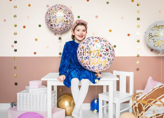 Balão Happy Birthday Floral - Bubbly
