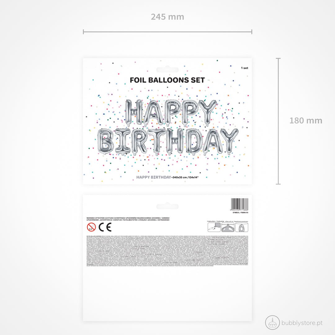 Balão Happy Birthday Prateado - Bubbly