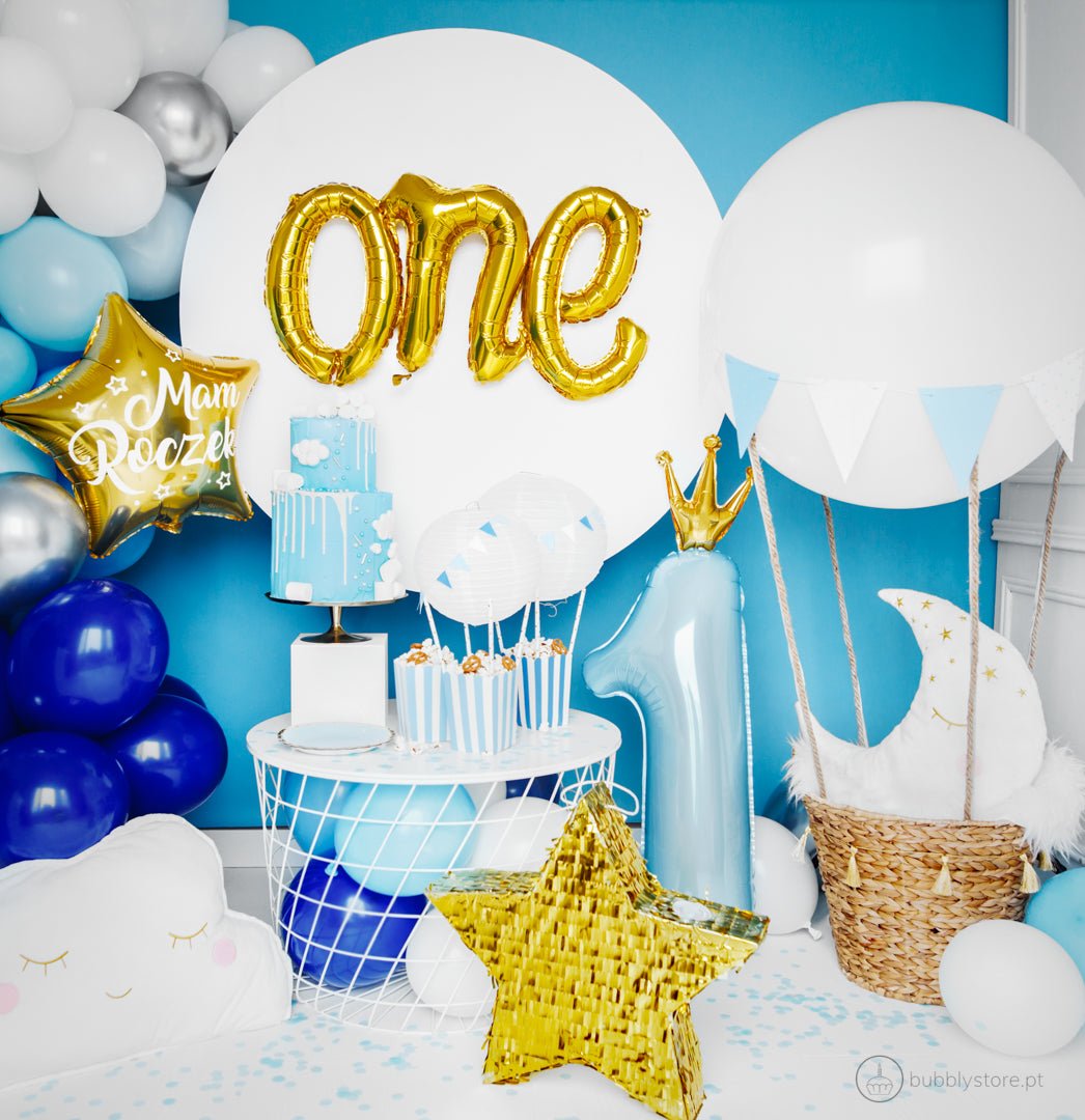 Balão Número 1 Azul Claro c/ Coroa Dourada - Bubbly