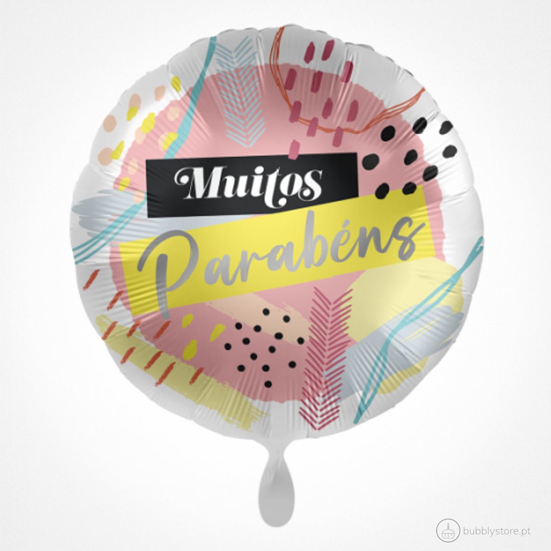 Balão da Parabéns, com 43 cm de diâmetro.
Apto para enchimento com hélio.
Enchimento não incluído.