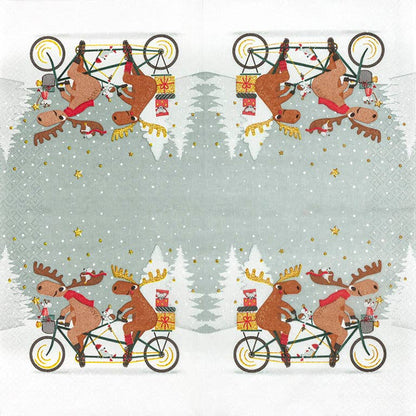Christmas Napkins Cycling Moose