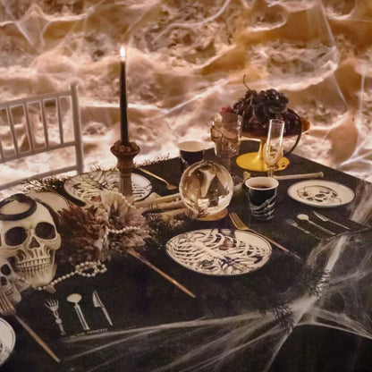 Copo Cálice Caveira Preto, mesa de Halloween