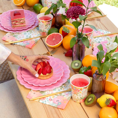 Pratos Florais Rosa Pastel, mesa decorada