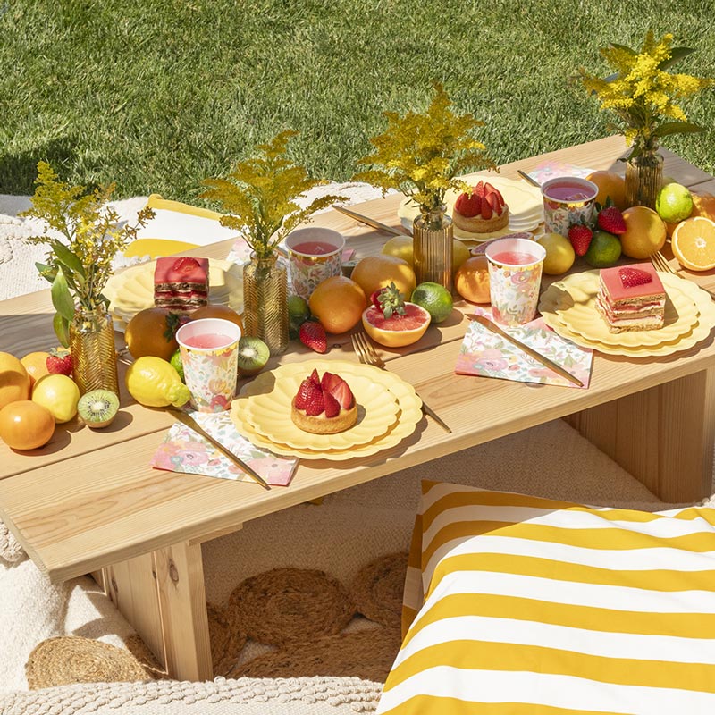Pratos Florais Amarelo, mesa decorada