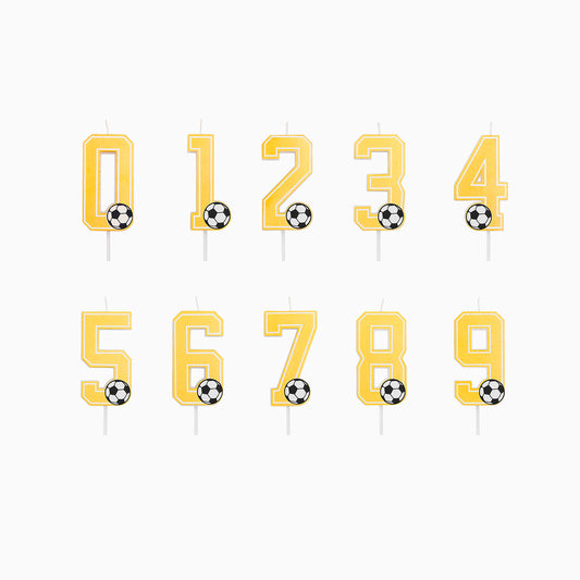 Vela Glitter Número Futebol — conjunto 0 a 9