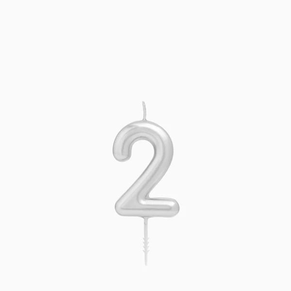 Vela de Aniversário Prateada 6cm Número 2