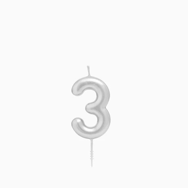Vela de Aniversário Prateada 6cm Número 3