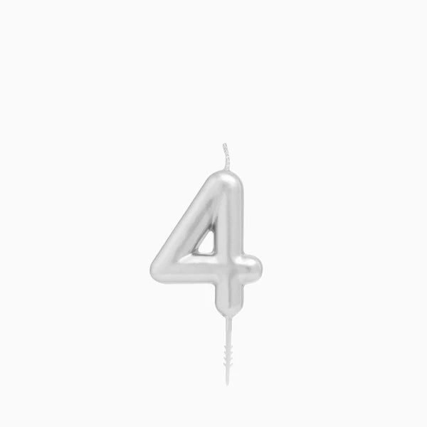Vela de Aniversário Prateada 6cm Número 4