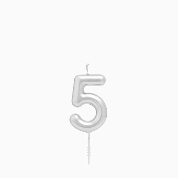 Vela de Aniversário Prateada 6cm Número 5