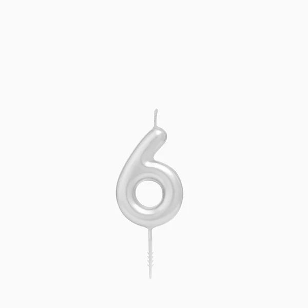 Vela de Aniversário Prateada 6cm Número 6
