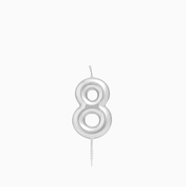 Vela de Aniversário Prateada 6cm Número 8
