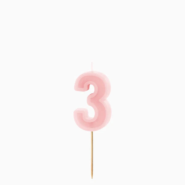 Vela de Aniversário Rosa Pastel 6cm Número 3