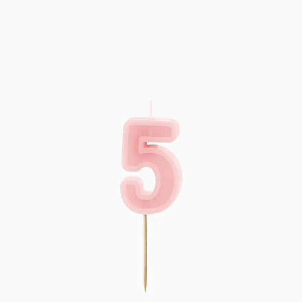 Vela de Aniversário Rosa Pastel 6cm Número 5