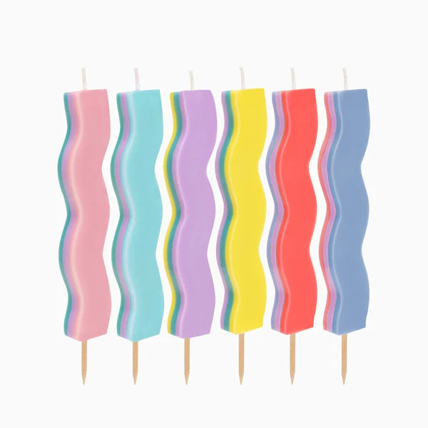 Velas de Aniversário Wavy Coloridas 10cm 6 unidades