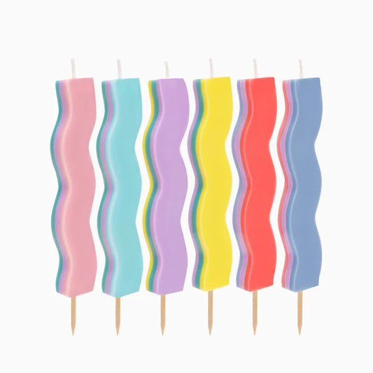 Velas de Aniversário Wavy Coloridas 10cm 6 unidades