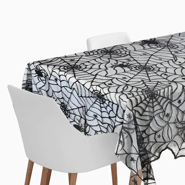 Toalha de Mesa Têxtil Teias de Aranha Preta Halloween 1,37x1,83m
