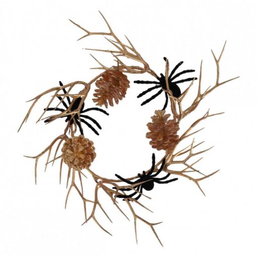 Coroa com Aranhas Veludo Preto e Dourado Halloween 23cm