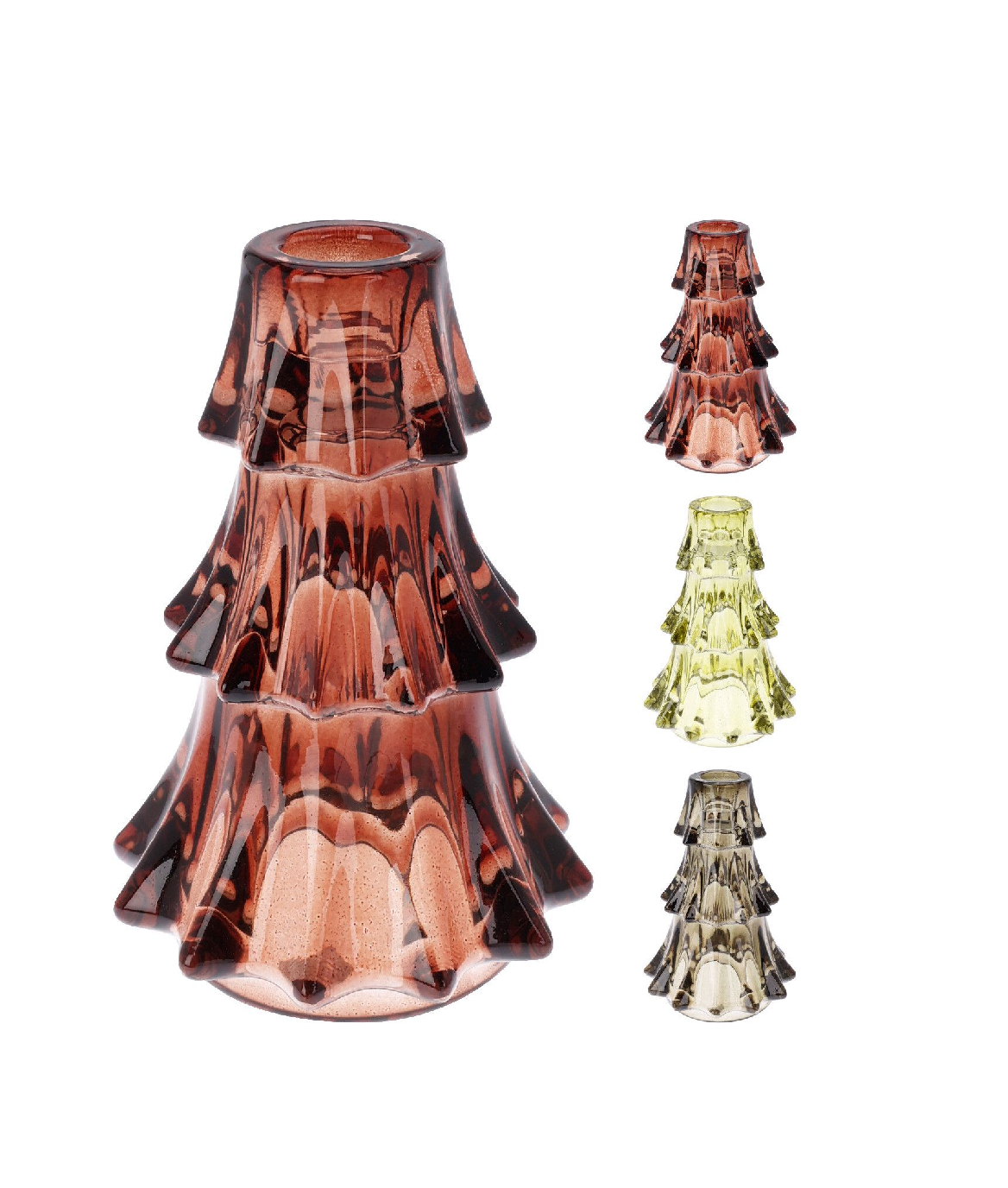 Castiçal em vidro em forma de árvore com 14 cm, ideal para mesas natalícias.