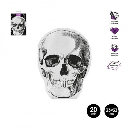 20 Guardanapos Forma Caveira Halloween The Sarao Factory
