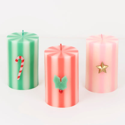 Velas Pilar Riscas de Natal (Pack 3)